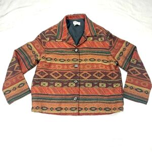 WHITE STAG WOMENS VTG MULTICOLORED TRIBAL SOUTHWEST TAPESTRY BLAZER SZ M 8 10